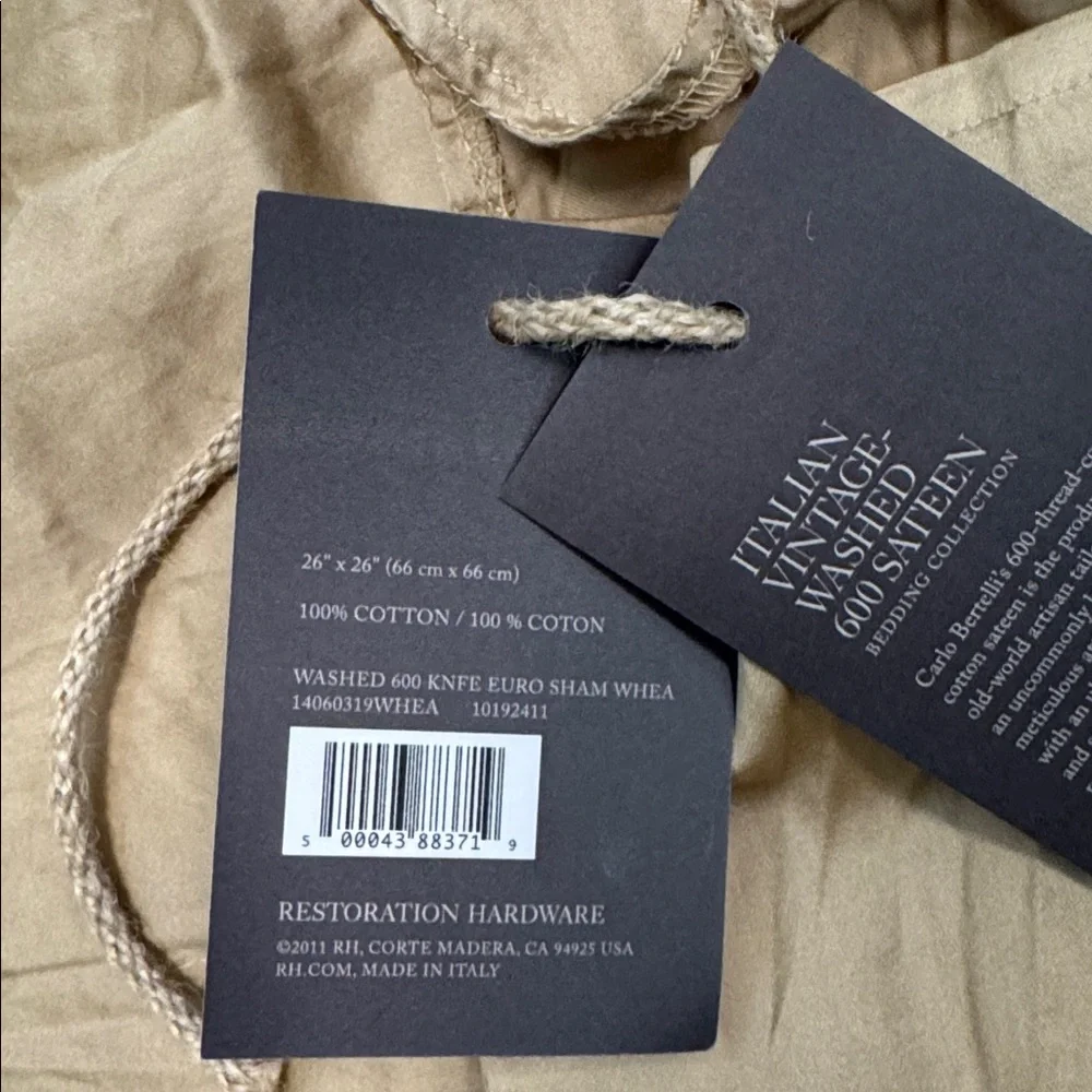 RH ITALIAN ULTRA-SOFT 600-THREAD-COUNT SATEEN KNIFE-EDGE SHAM NWT in Wheat